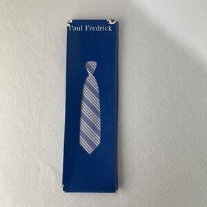 Paul Fredrick Men’s Silk Necktie Light Blue And White Striped New